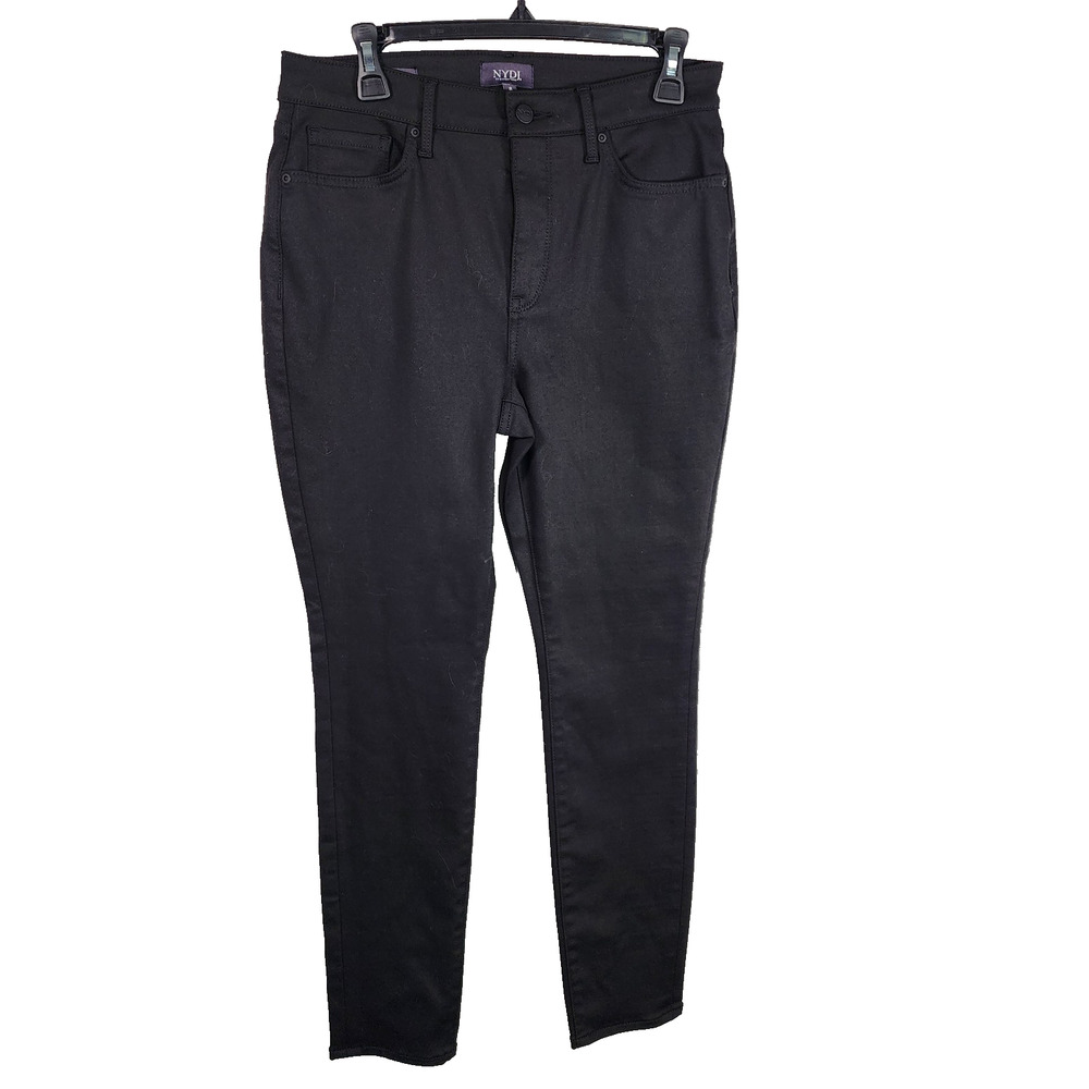 NYDJ Womens AMI Skinny Leg Lift Tuck Jeans Black Rinse Size 8 Stretch Denim